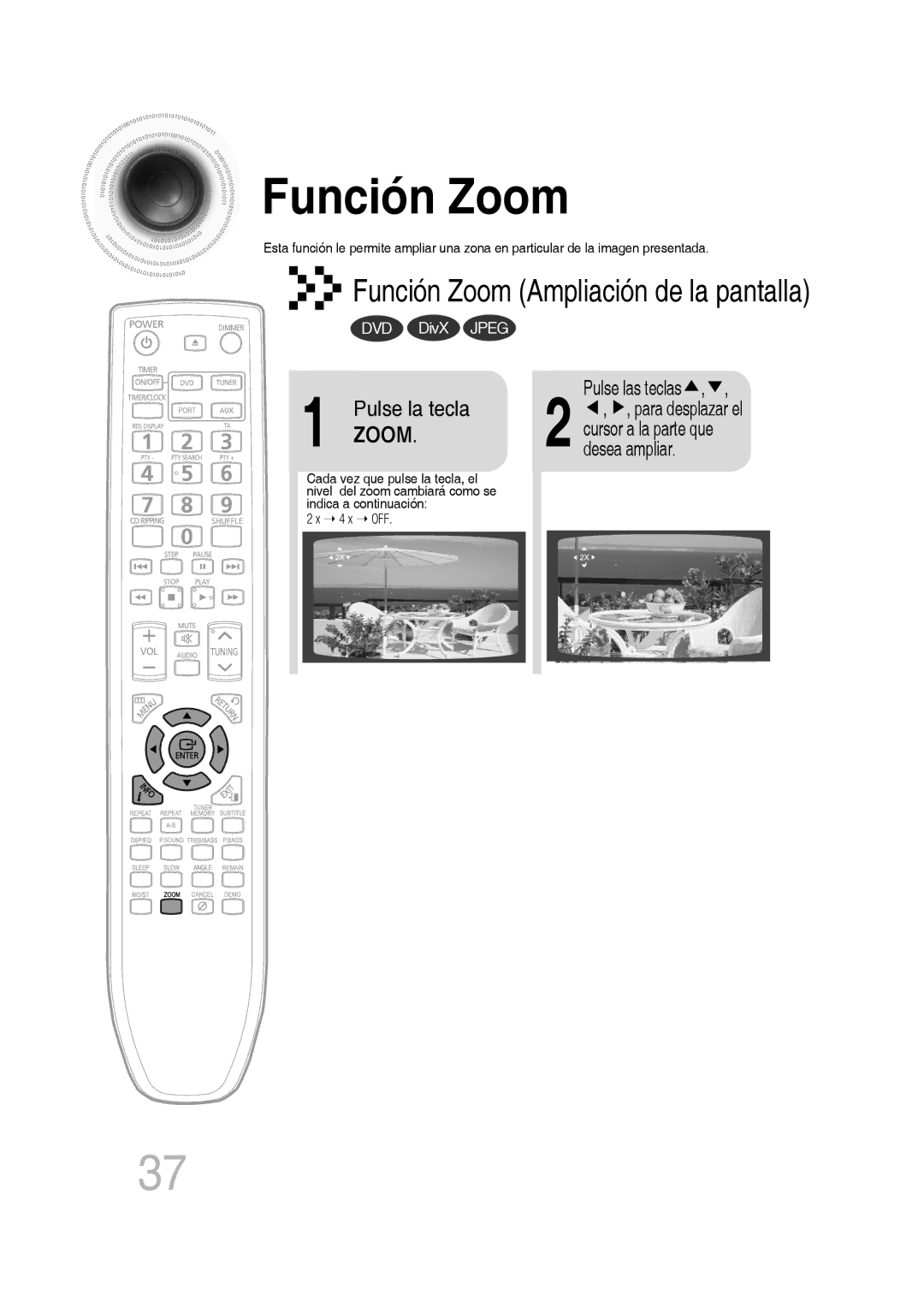 Samsung MM-D430D/ZF, MM-D430D/ZX manual Función Zoom, Pulse la tecla 