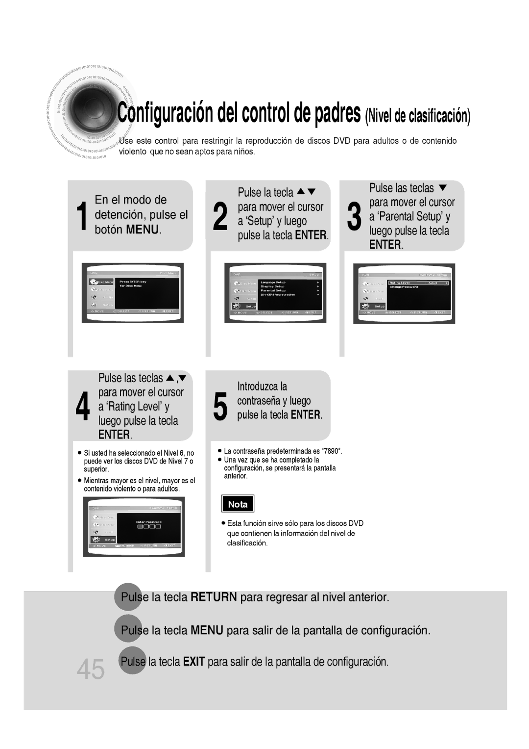 Samsung MM-D430D/ZF manual El modo de Pulse la tecla, ‘Setup’ y luego 1botón Menu, Introduzca la, Para mover el cursor 