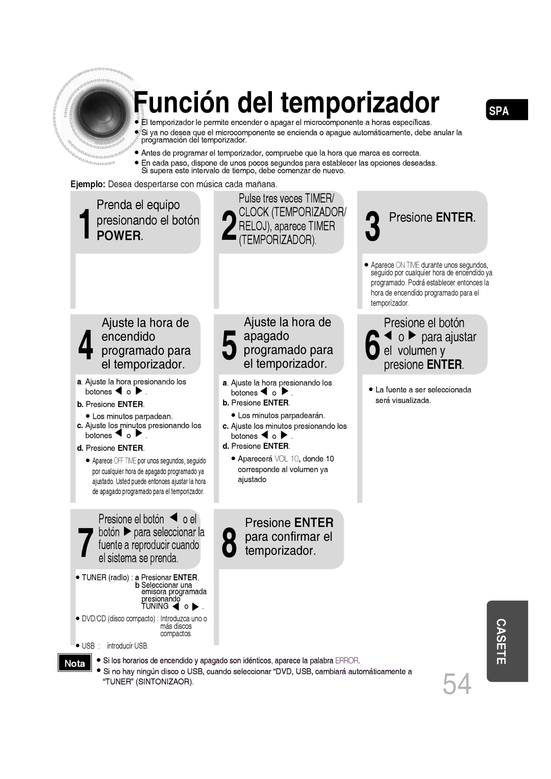 Samsung MM-D430D/ZX, MM-D430D/ZF manual 1POWER, Presione Enter, Ajuste la hora de 