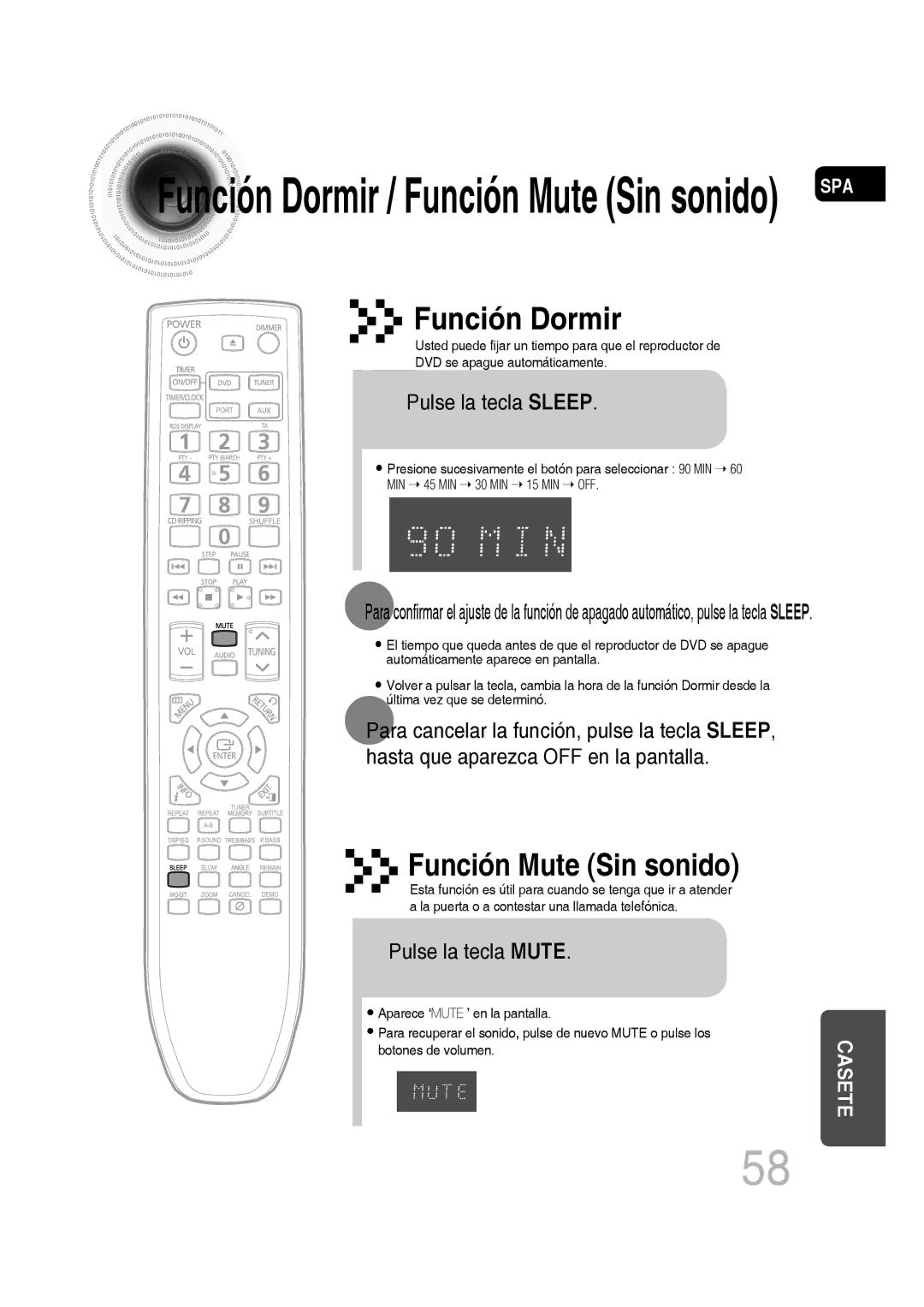 Samsung MM-D430D/ZX, MM-D430D/ZF manual Función Dormir, Función Mute Sin sonido, Pulse la tecla Sleep, Pulse la tecla Mute 