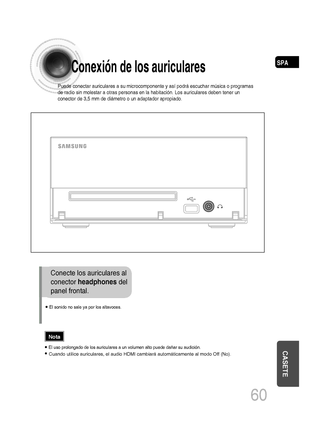 Samsung MM-D430D/ZX, MM-D430D/ZF manual Conexión de los auriculares 