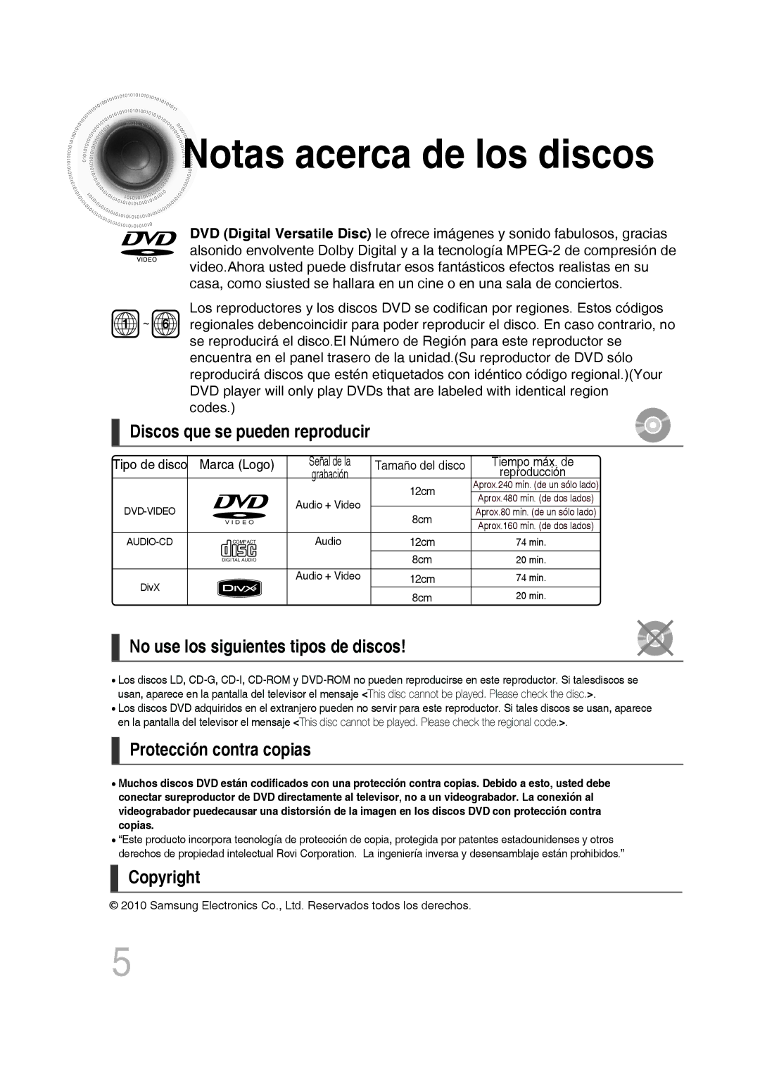 Samsung MM-D430D/ZF manual Discos que se pueden reproducir, No use los siguientes tipos de discos, Protección contra copias 