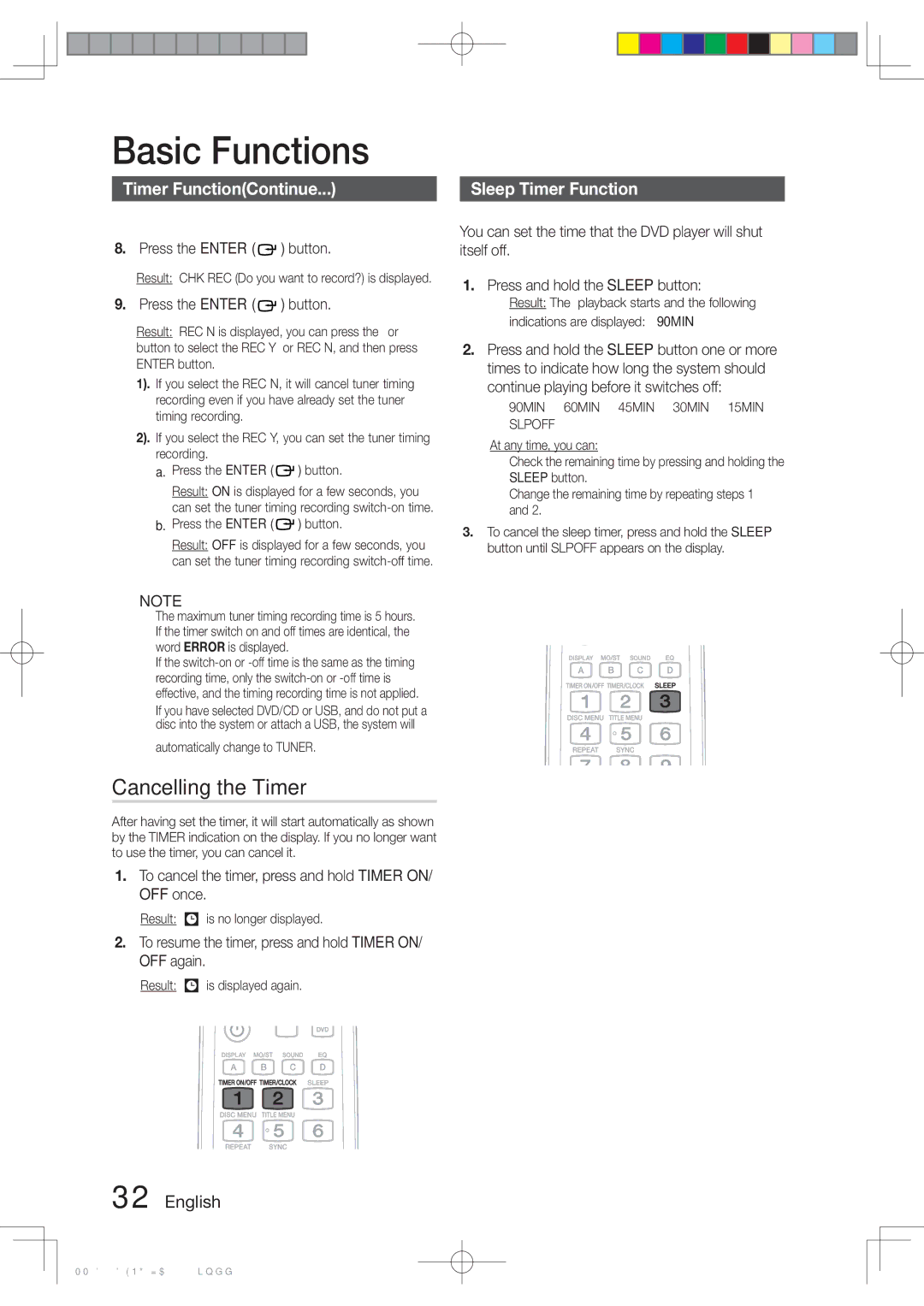 Samsung MM-D470D user manual Cancelling the Timer, Timer FunctionContinue, Sleep Timer Function 