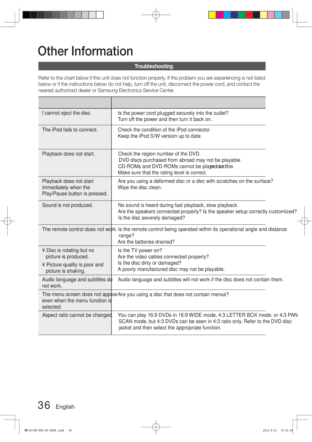 Samsung MM-D470D user manual Other Information, Troubleshooting 