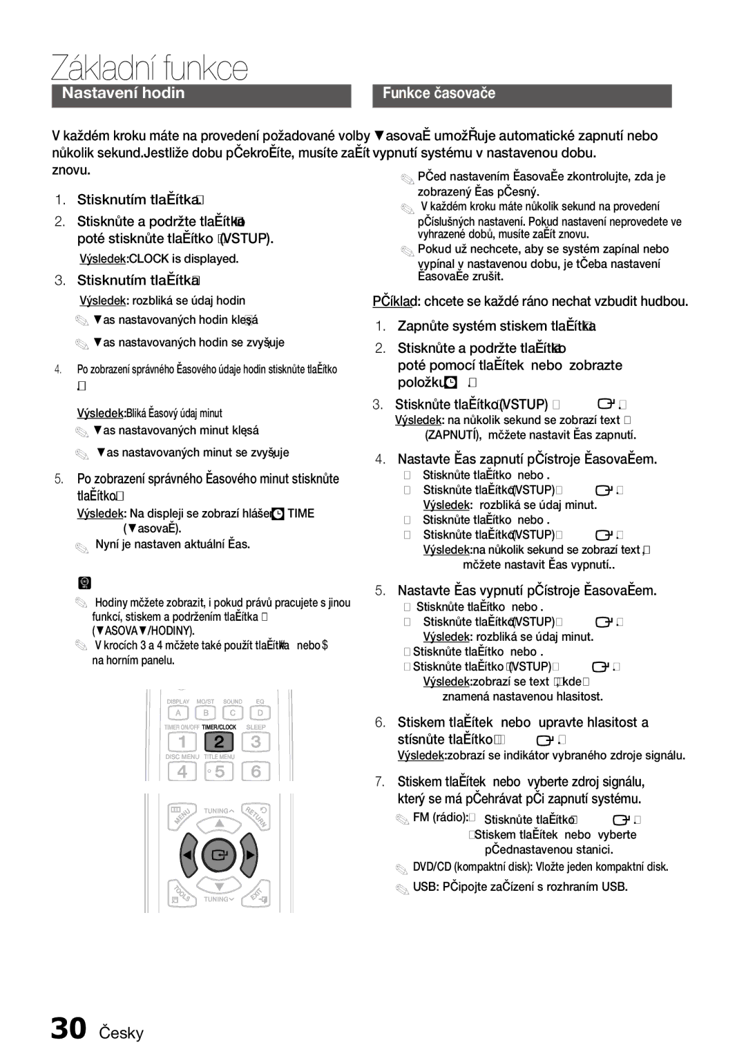 Samsung MM-D470D/EN, MM-D470D/ZF manual 30 Česky, Stisknutím tlačítka Enter, Nastavte čas zapnutí přístroje časovačem 