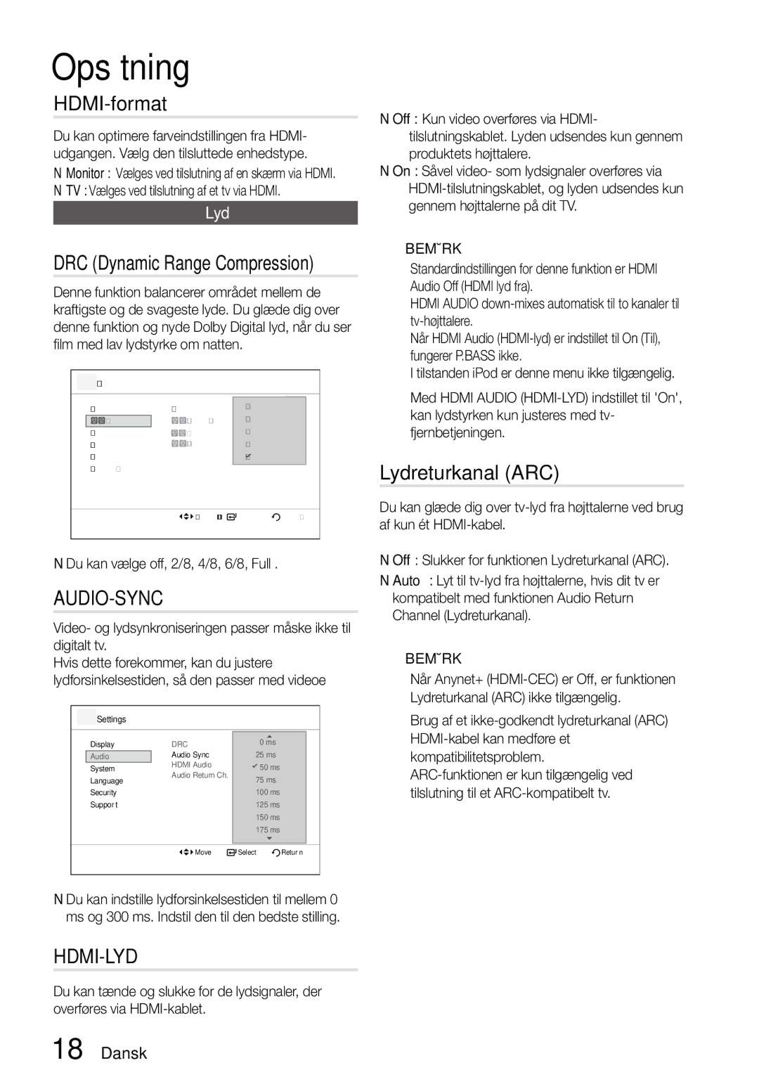 Samsung MM-D470D/XE manual HDMI-format, Lydreturkanal ARC, TV Vælges ved tilslutning af et tv via Hdmi 