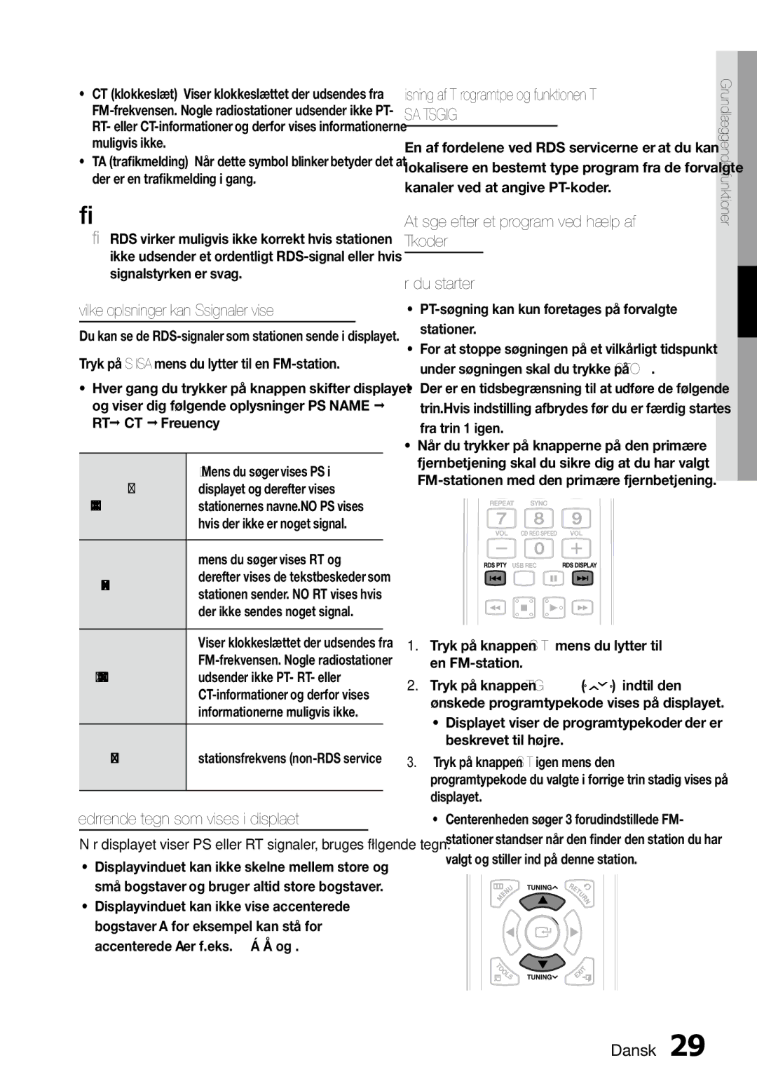 Samsung MM-D470D/XE manual Hvilke oplysninger kan RDS-signaler vise, Vedrørende tegn, som vises i displayet 