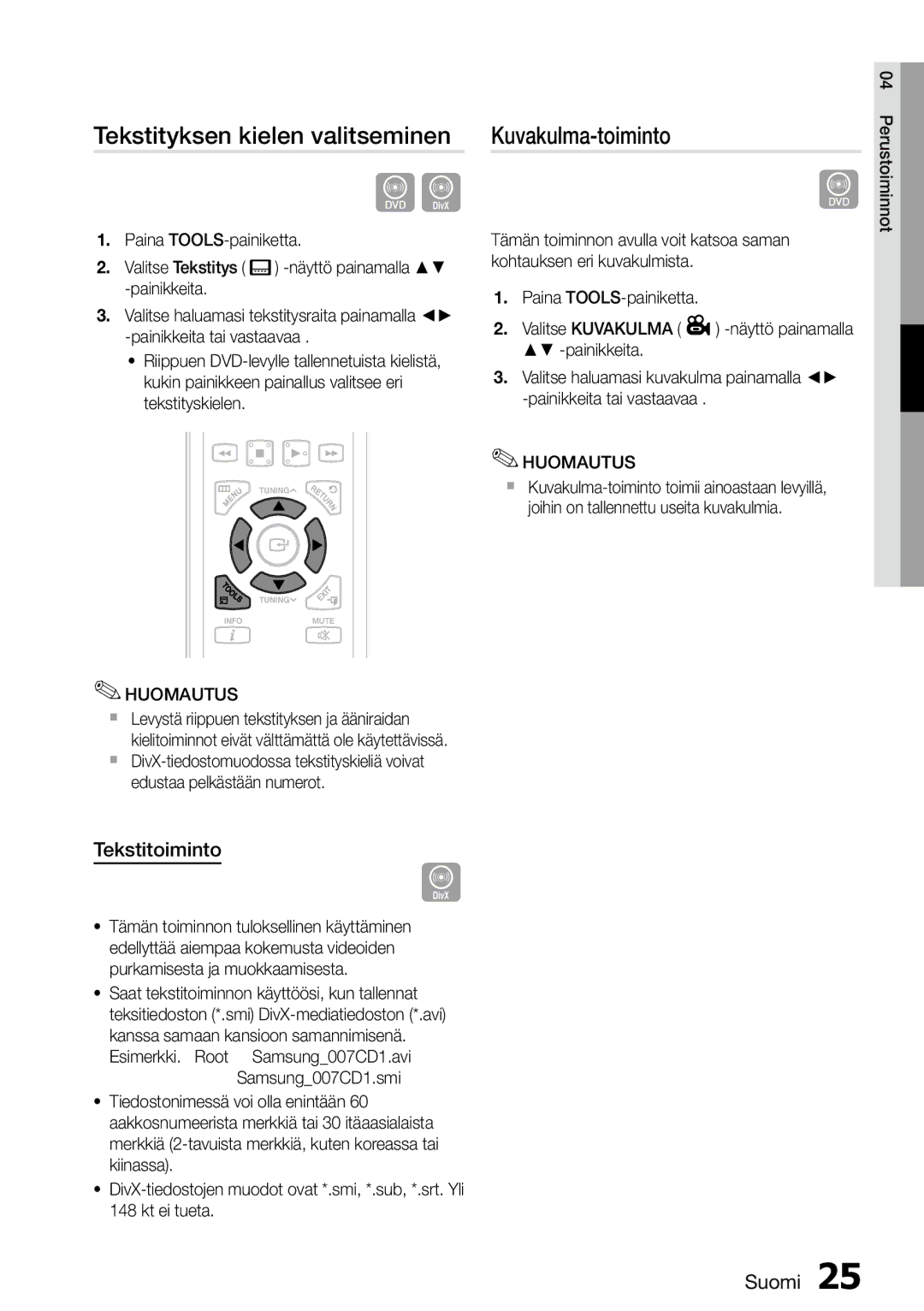 Samsung MM-D470D/XE manual Tekstityksen kielen valitseminen, Kuvakulma-toiminto, Tekstitoiminto 