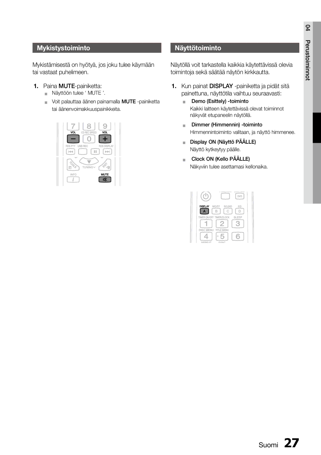 Samsung MM-D470D/XE manual Mykistystoiminto, Näyttötoiminto, Connecting 