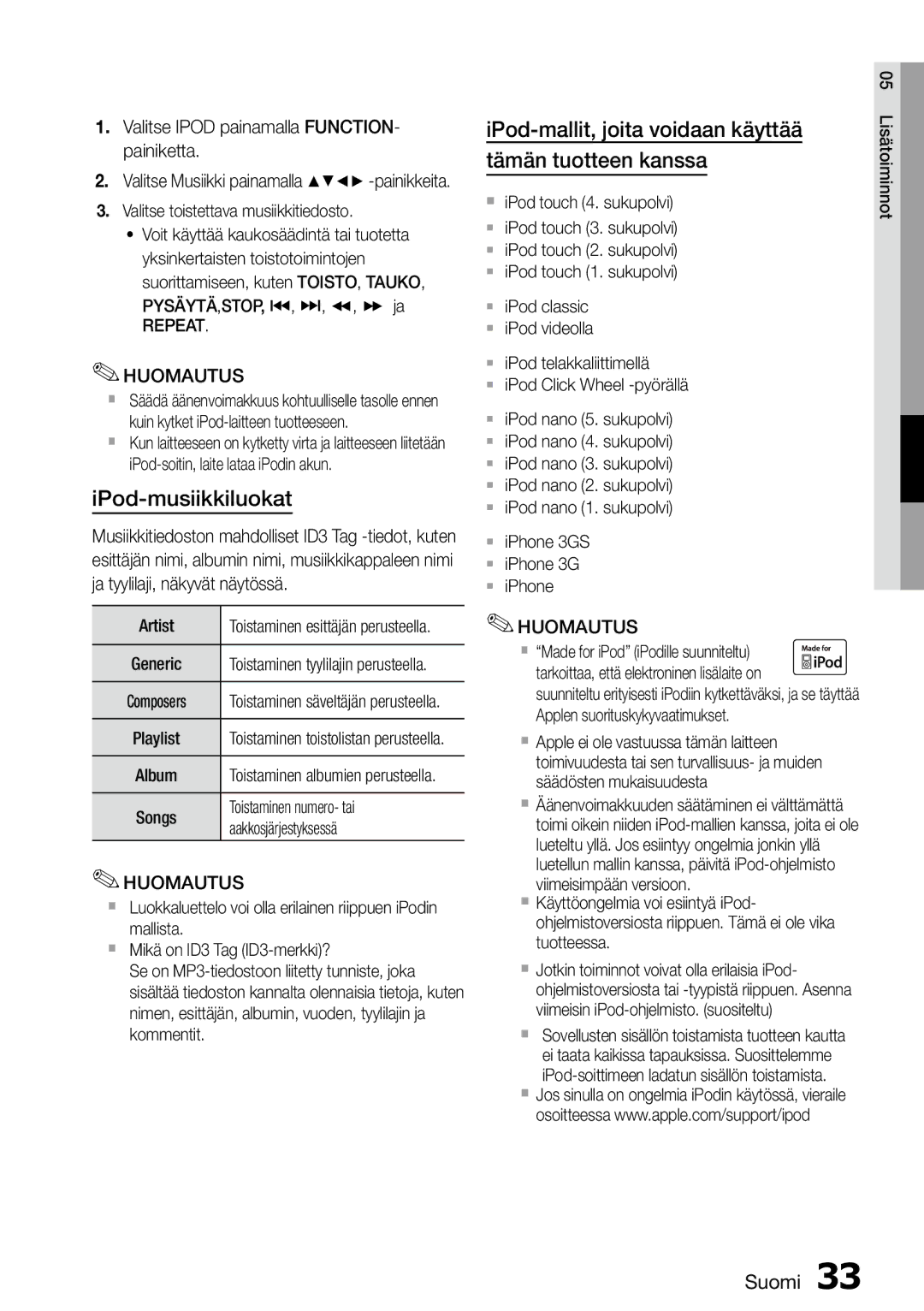 Samsung MM-D470D/XE manual Repeat Huomautus 