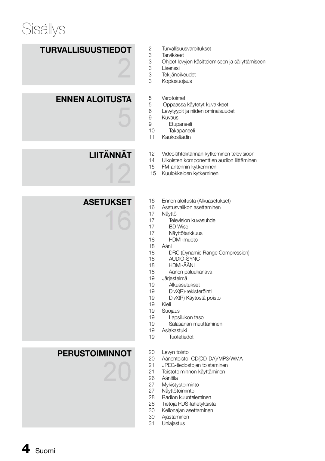 Samsung MM-D470D/XE manual Sisällys 