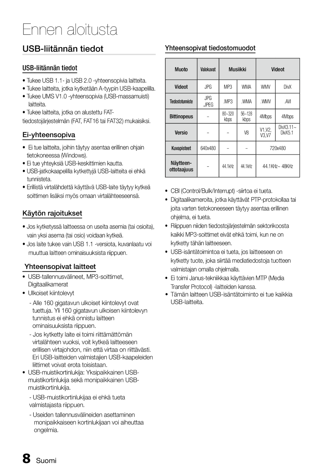 Samsung MM-D470D/XE manual USB-liitännän tiedot 