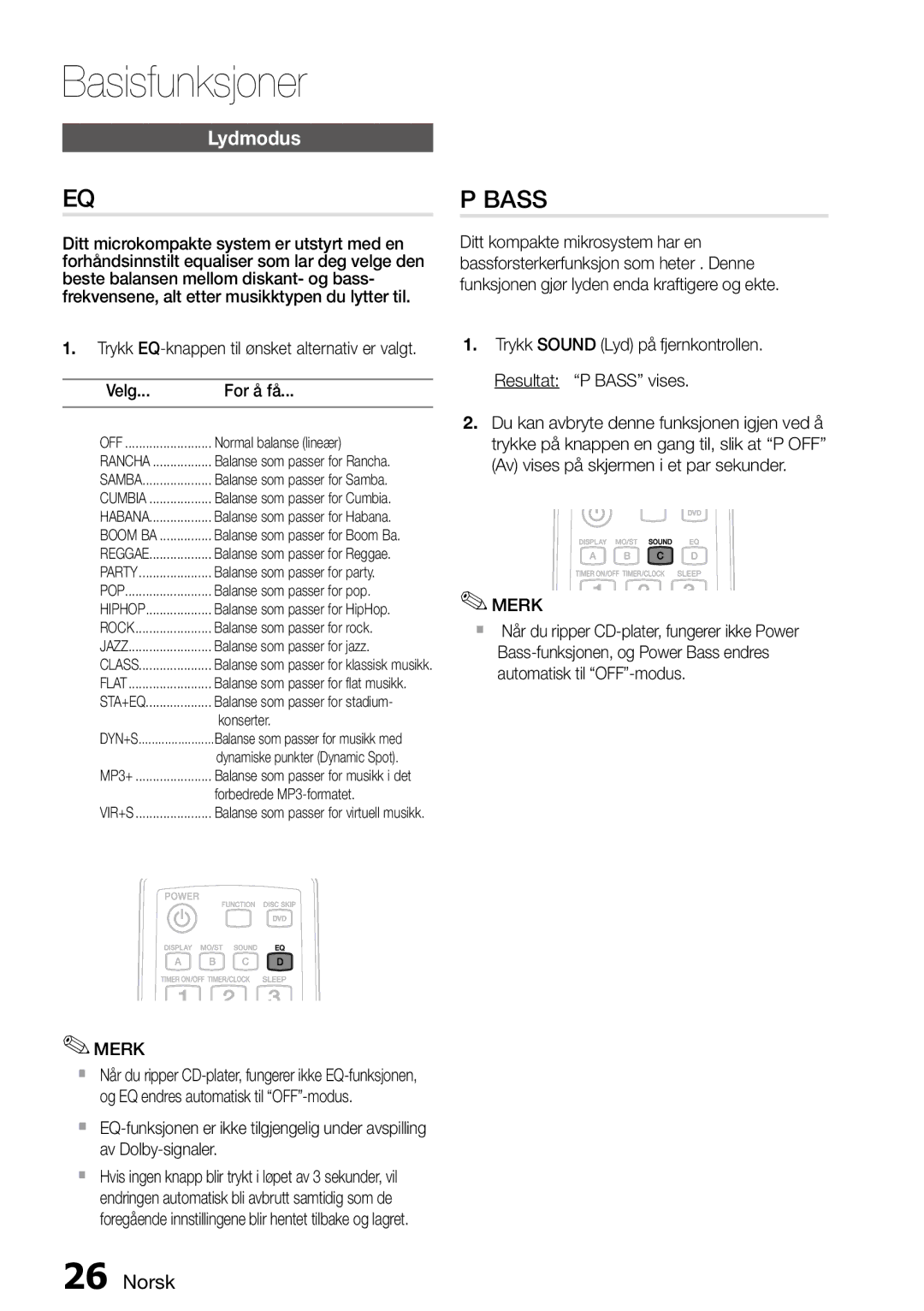 Samsung MM-D470D/XE manual Lydmodus, Velg For å få 