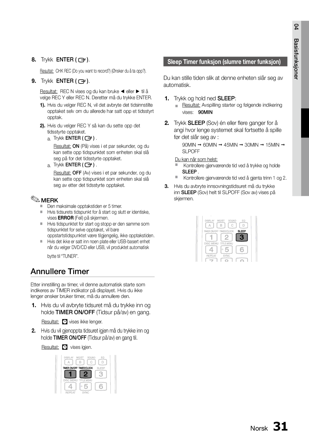 Samsung MM-D470D/XE manual Annullere Timer 