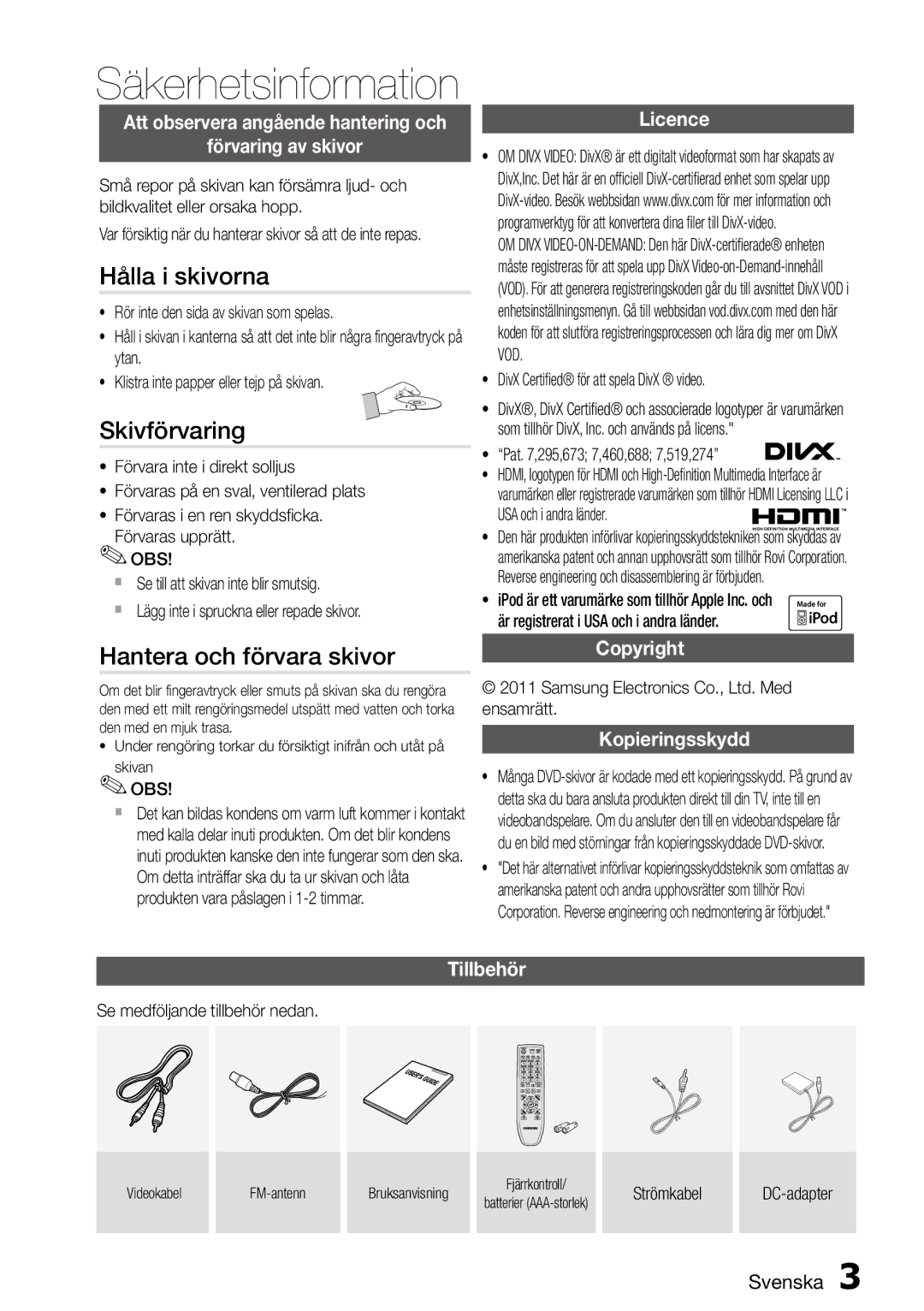 Samsung MM-D470D/XE manual Hålla i skivorna, Skivförvaring, Hantera och förvara skivor 