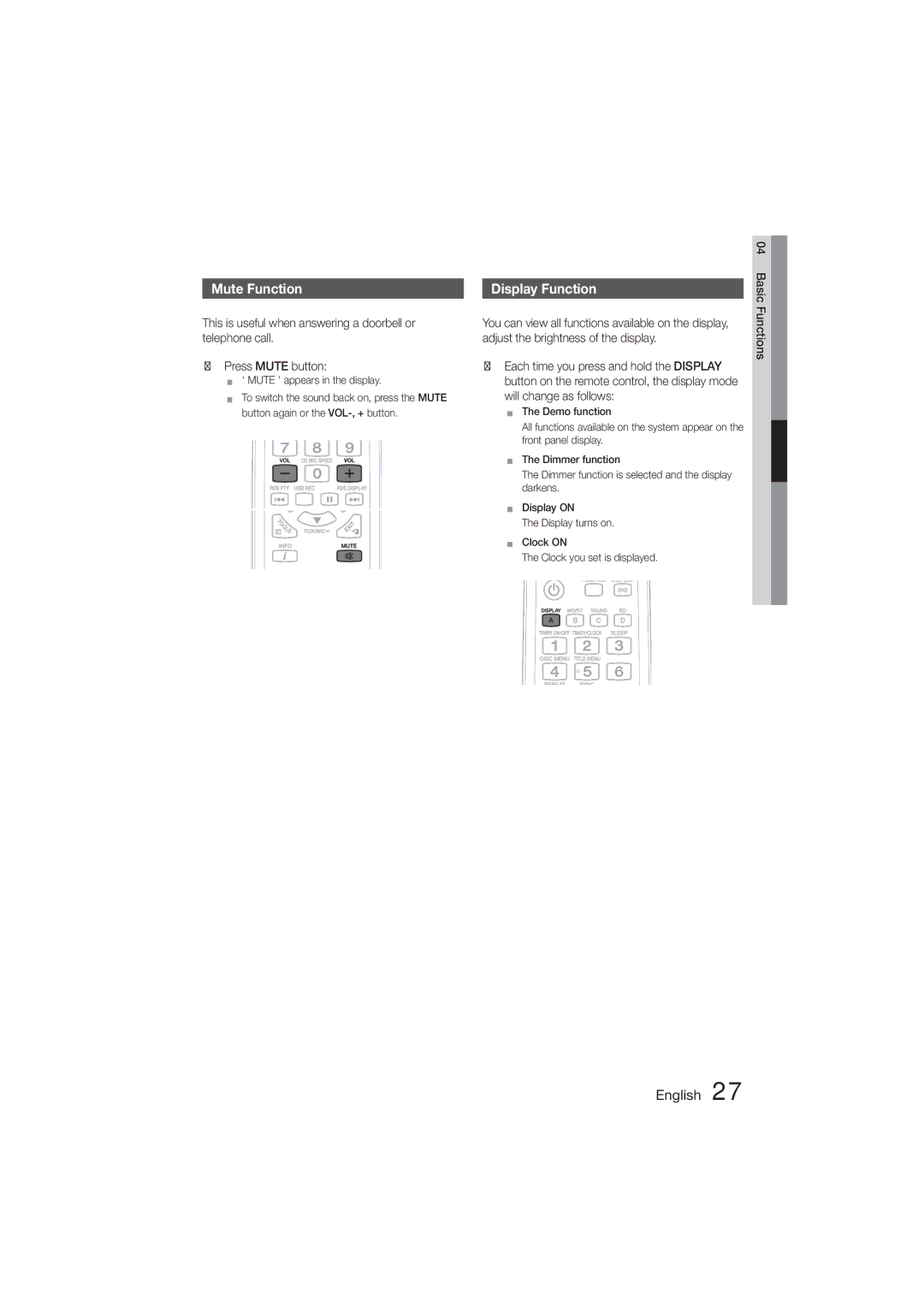 Samsung MM-D470D/XE, MM-D470D/XN, MM-D470D/EN, MM-D470D/ZF manual Mute Function, Display Function, Connecting 