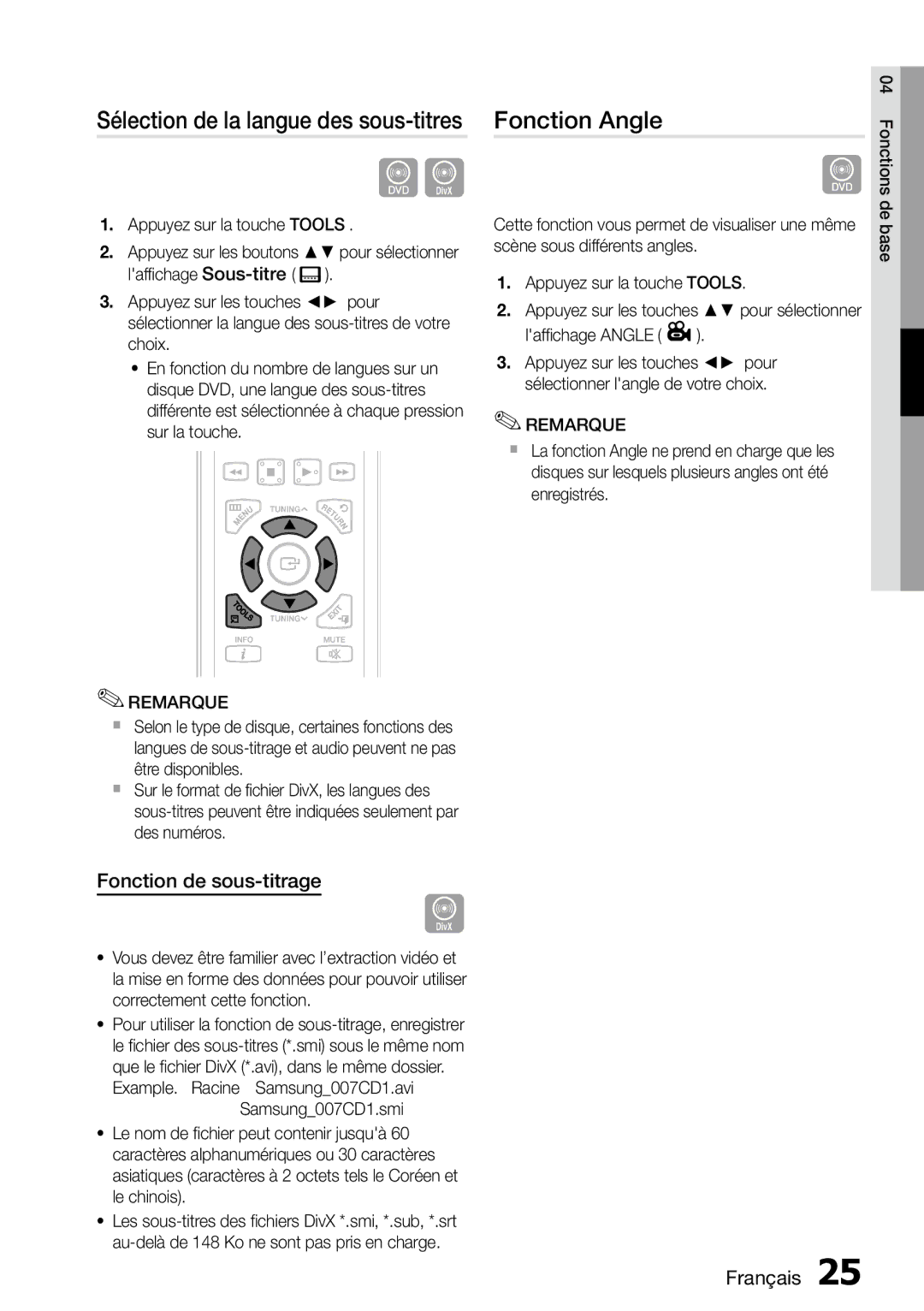 Samsung MM-D470D/ZF manual Fonction Angle, Fonction de sous-titrage 