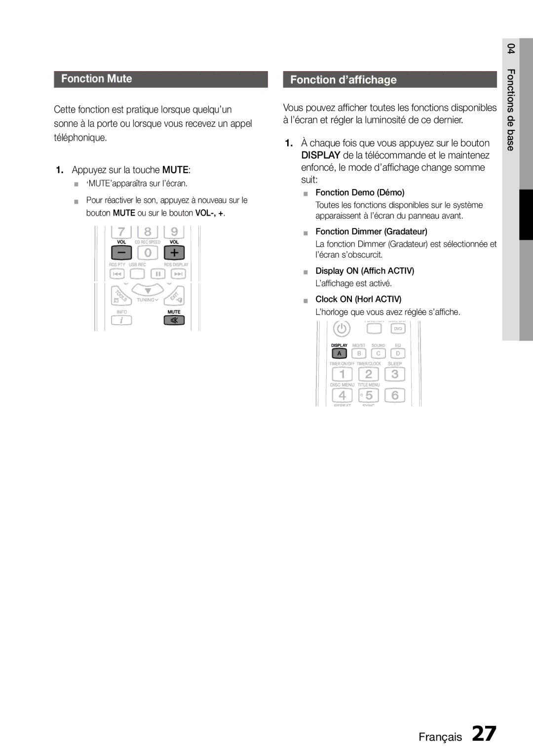 Samsung MM-D470D/ZF Connecting, `` ‘MUTE’apparaîtra sur l’écran, Vous pouvez afficher toutes les fonctions disponibles 