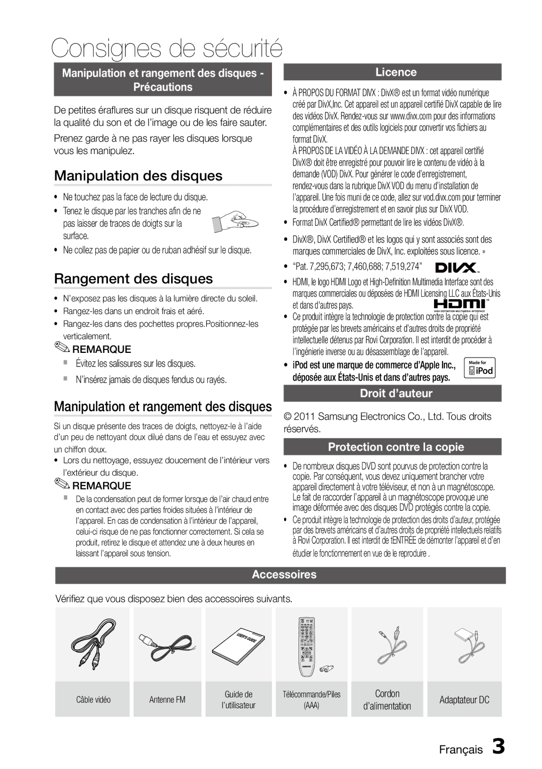 Samsung MM-D470D/ZF manual Manipulation des disques, Rangement des disques 