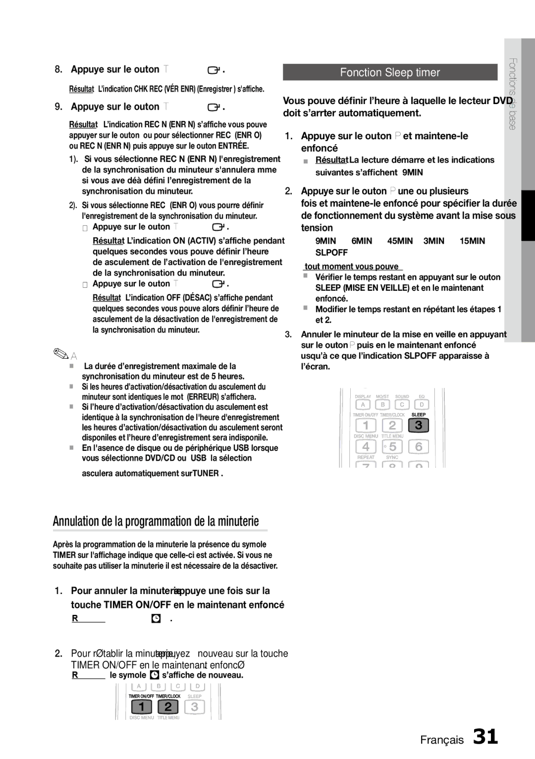 Samsung MM-D470D/ZF manual Annulation de la programmation de la minuterie, Fonction Sleep timer, Slpoff 