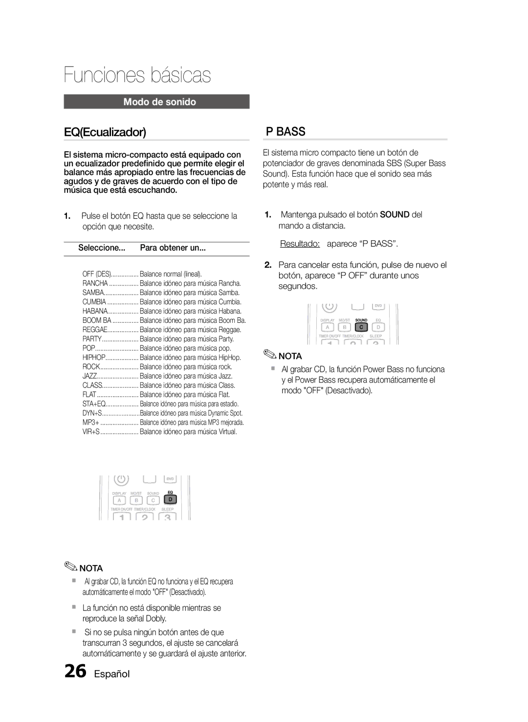 Samsung MM-D470D/ZF manual EQEcualizador, Modo de sonido, Balance normal lineal 