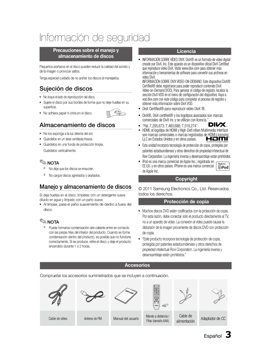 Samsung MM-D470D/ZF manual Sujeción de discos, Almacenamiento de discos, Manejo y almacenamiento de discos 