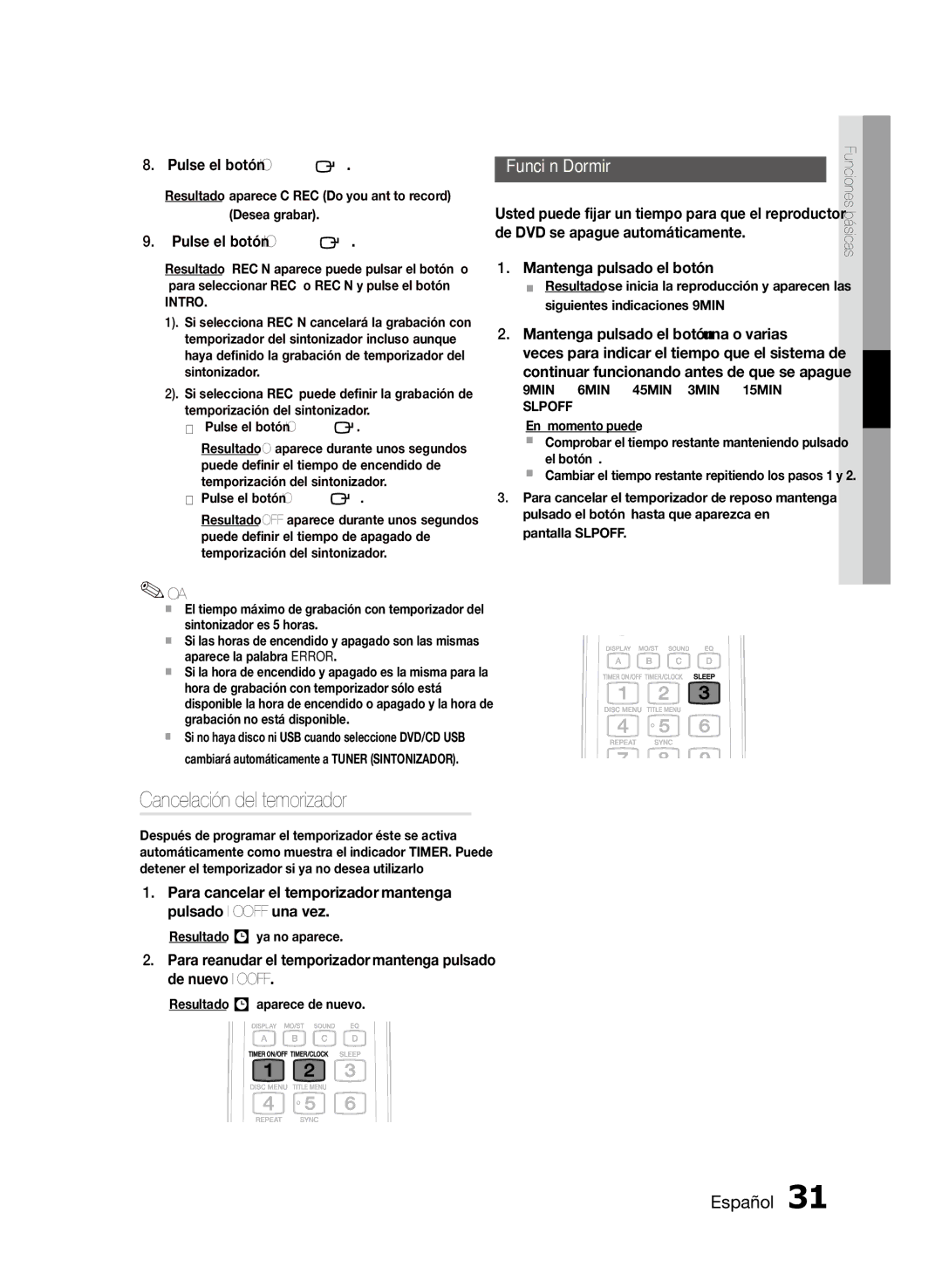 Samsung MM-D470D/ZF manual Cancelación del temporizador, Mantenga pulsado el botón Sleep, Resultado aparece de nuevo 