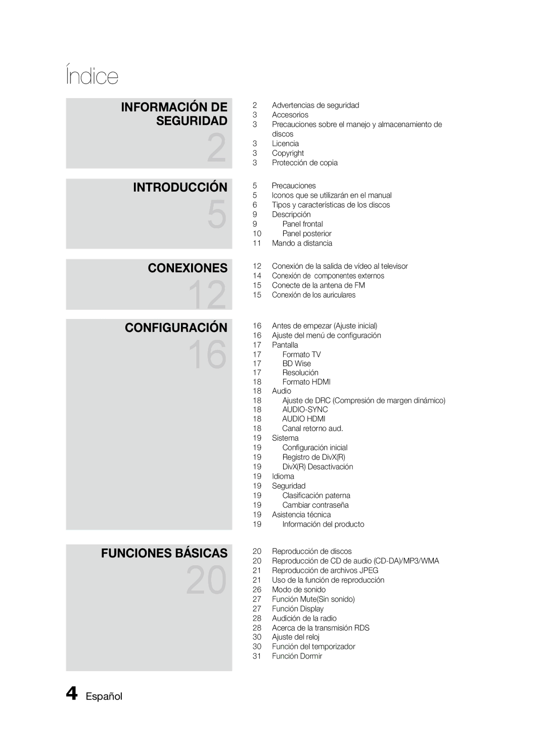 Samsung MM-D470D/ZF manual Índice, BD Wise 