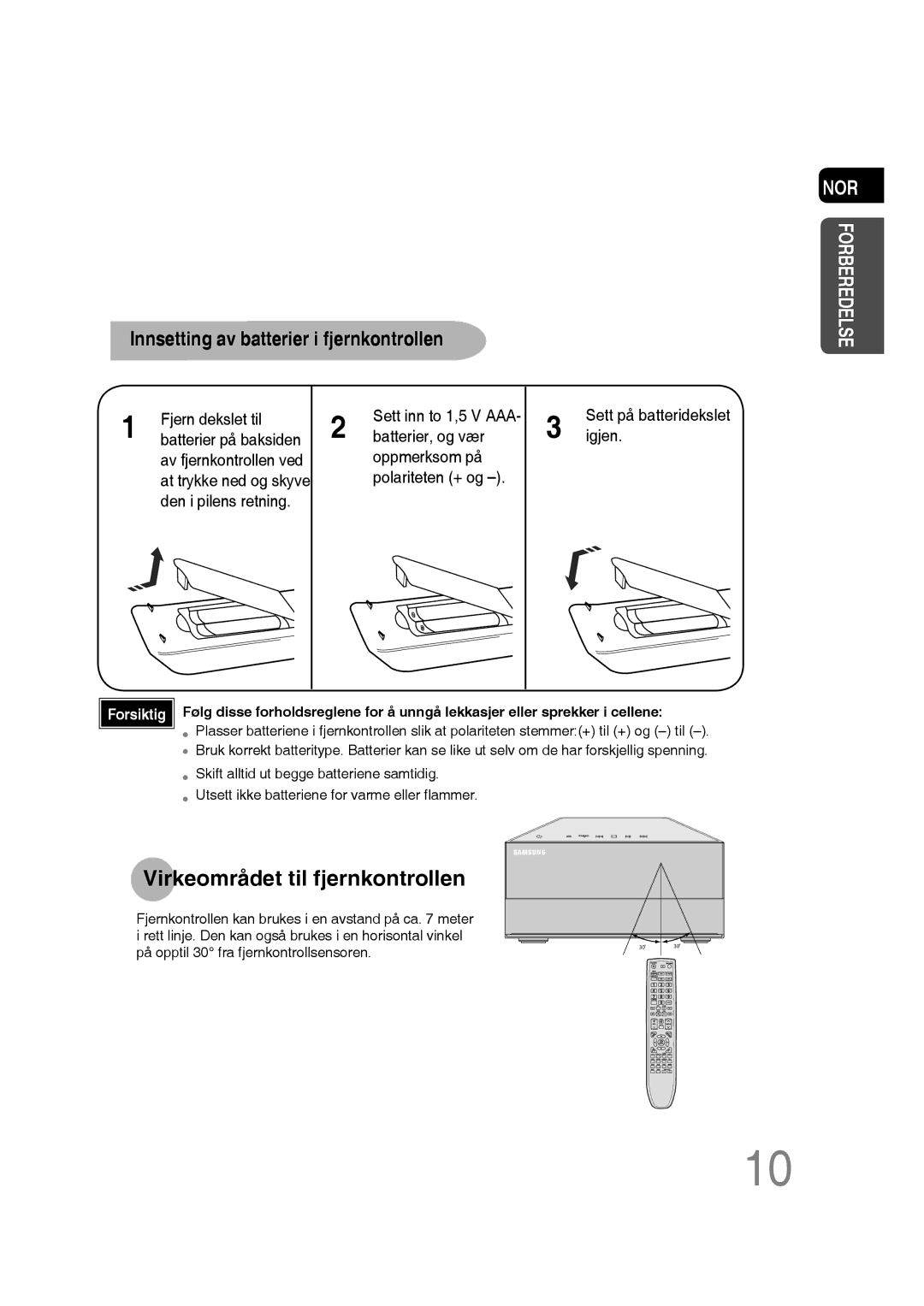 Samsung MM-D530D/XE, MM-D430D/XE manual Virkeområdet til fjernkontrollen, Fjern dekslet til 