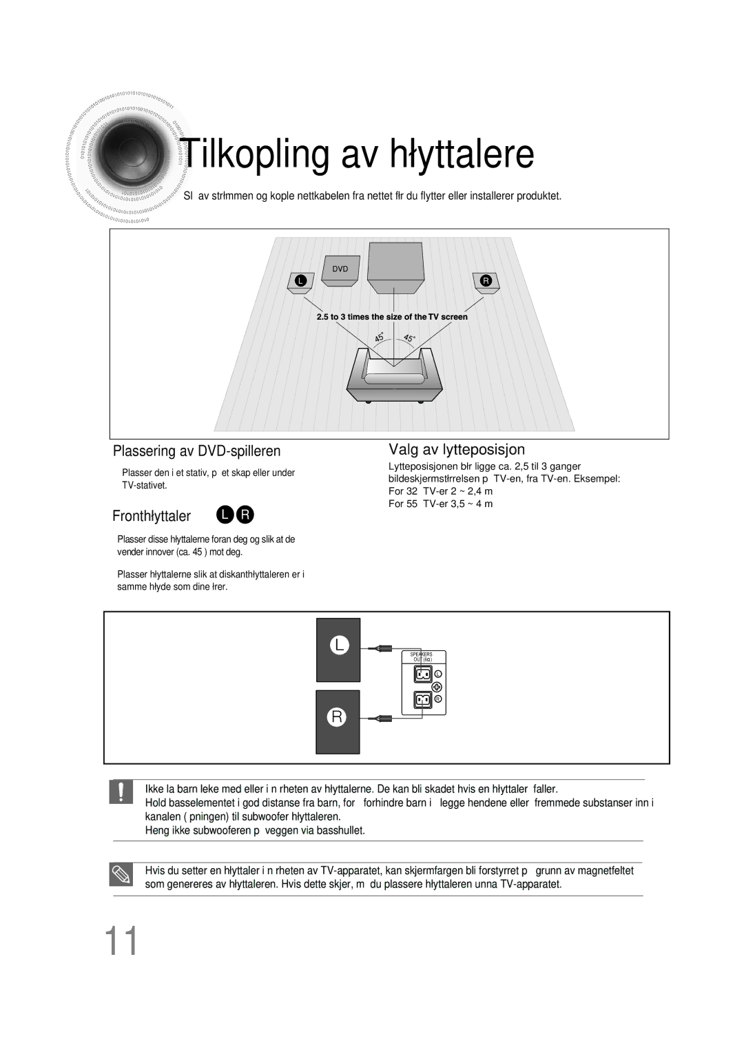 Samsung MM-D430D/XE, MM-D530D/XE manual Tilkopling av høyttalere, Fronthøyttaler L R 