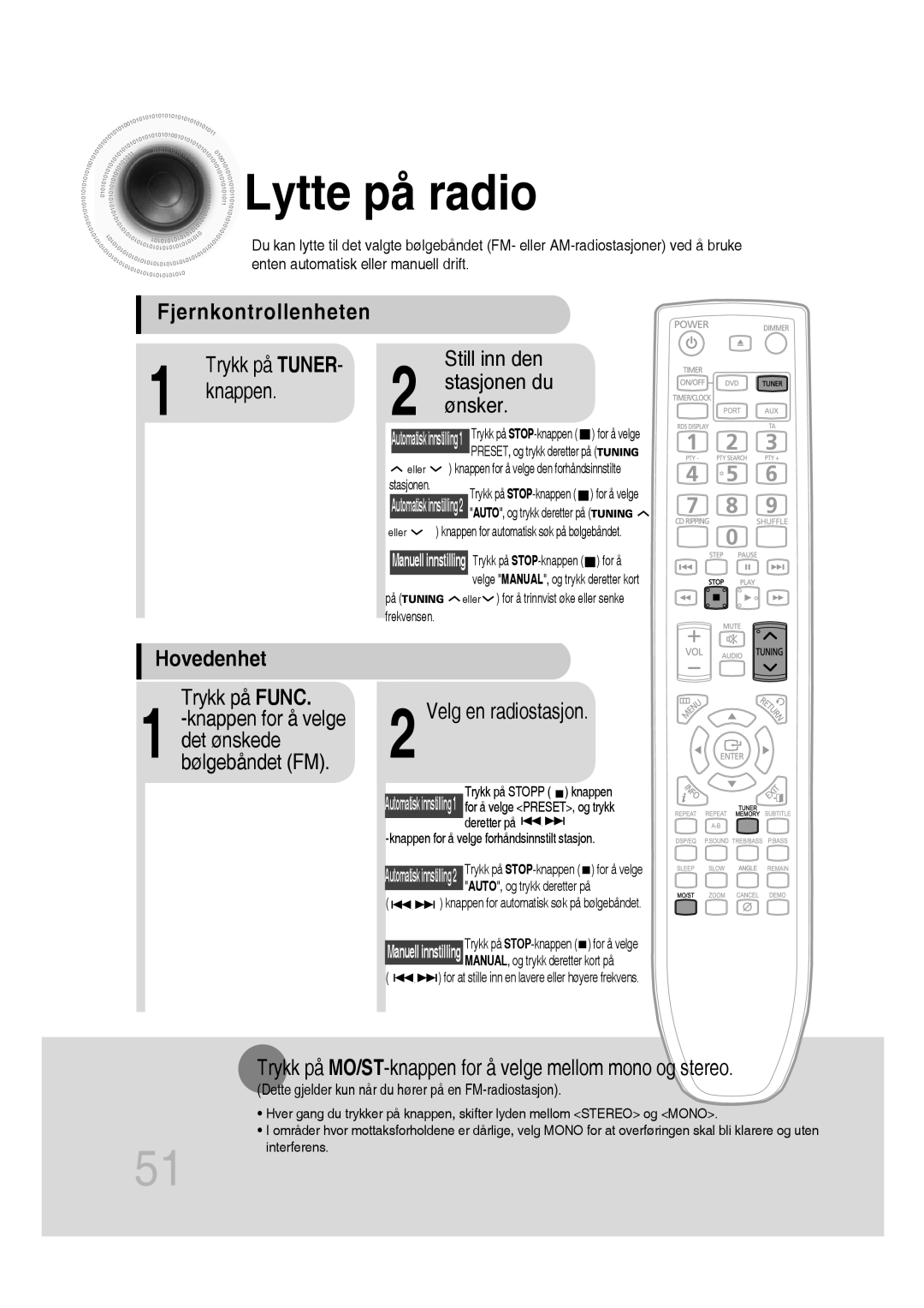 Samsung MM-D430D/XE, MM-D530D/XE manual Lytte på radio, Hovedenhet 