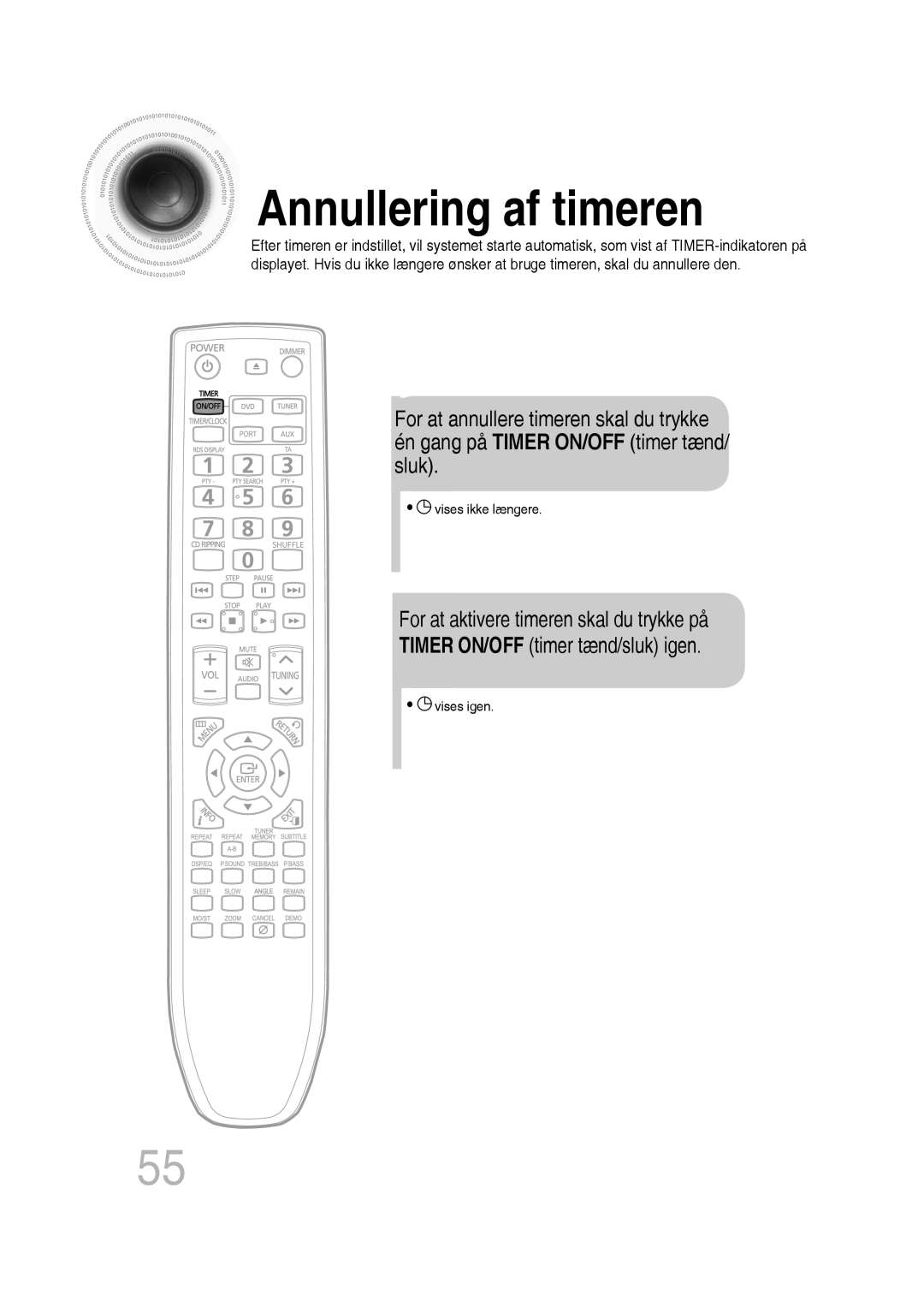 Samsung MM-D430D/XE, MM-D530D/XE manual Annullering af timeren 