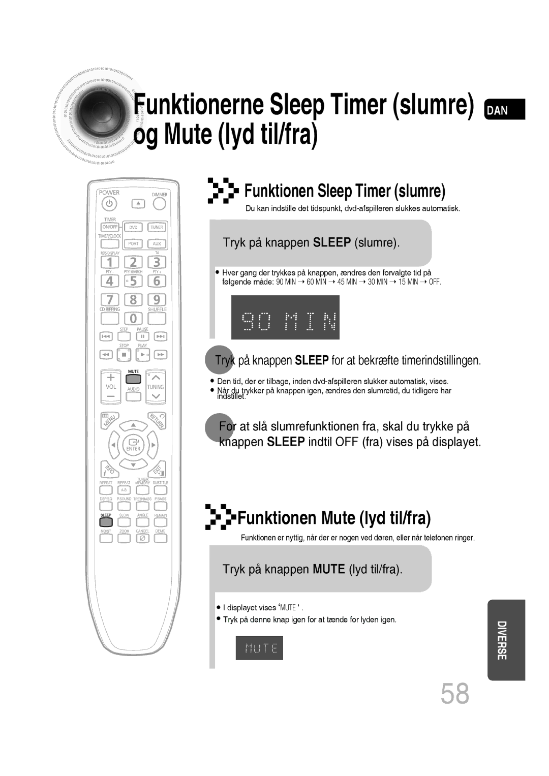 Samsung MM-D530D/XE, MM-D430D/XE manual Tryk på knappen Sleep slumre, Tryk på knappen Mute lyd til/fra 