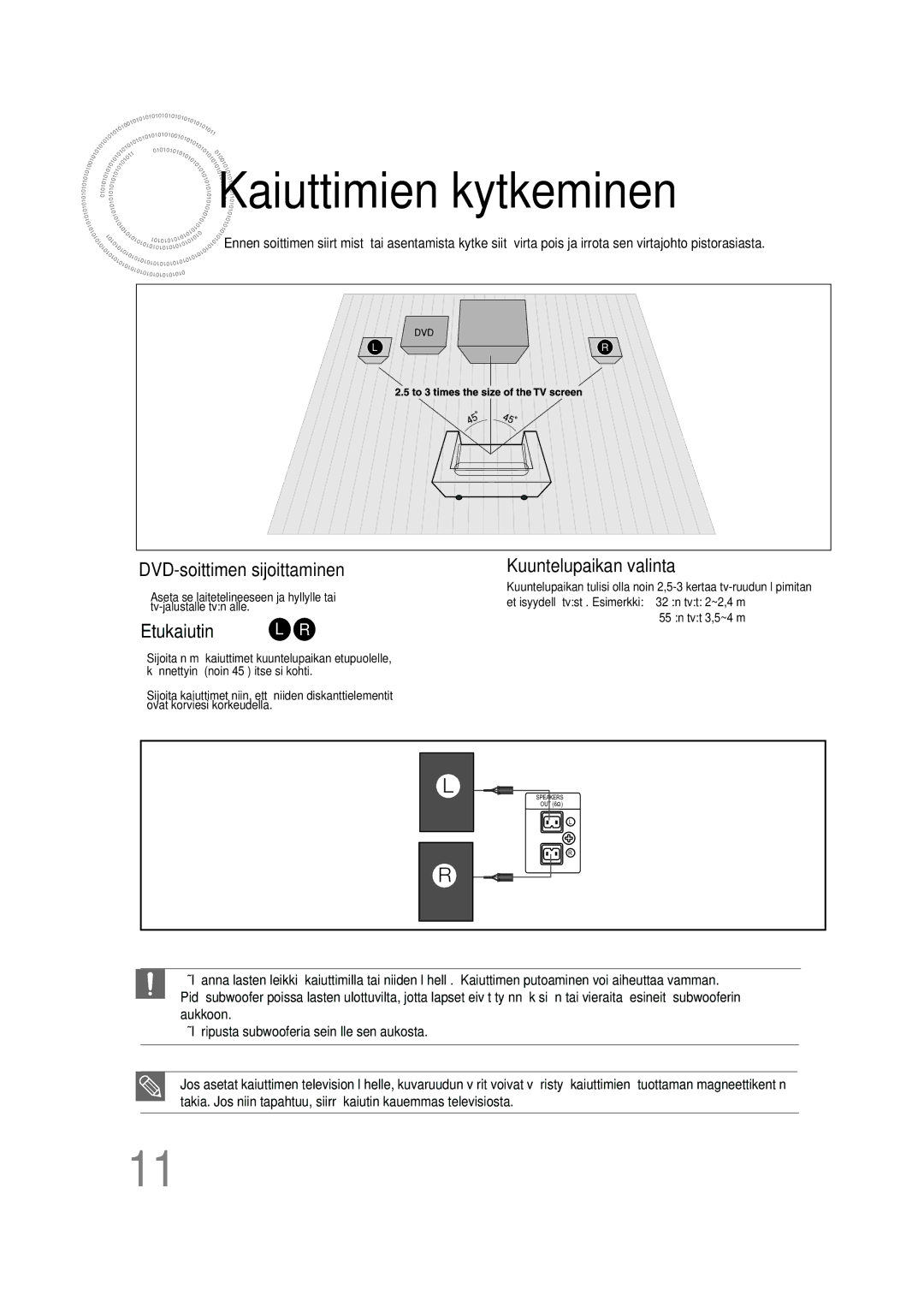 Samsung MM-D430D/XE, MM-D530D/XE manual Kaiuttimien kytkeminen, Etukaiutin 