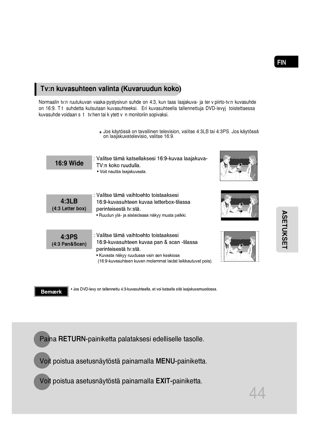 Samsung MM-D530D/XE, MM-D430D/XE manual Tvn kuvasuhteen valinta Kuvaruudun koko, Voit nauttia laajakuvasta 