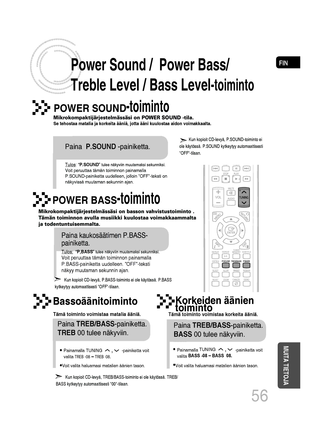 Samsung MM-D530D/XE, MM-D430D/XE manual Power SOUND-toiminto, Power BASS-toiminto, Bassoäänitoiminto, Toiminto 