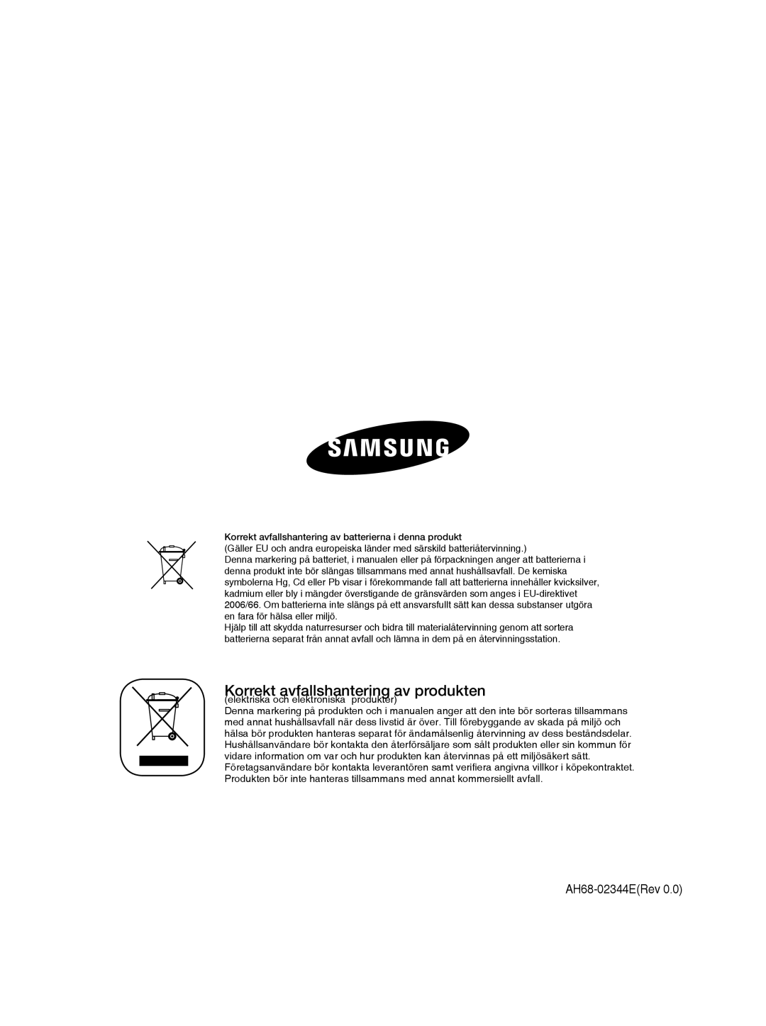 Samsung MM-D430D/XE, MM-D530D/XE manual Korrekt avfallshantering av produkten 