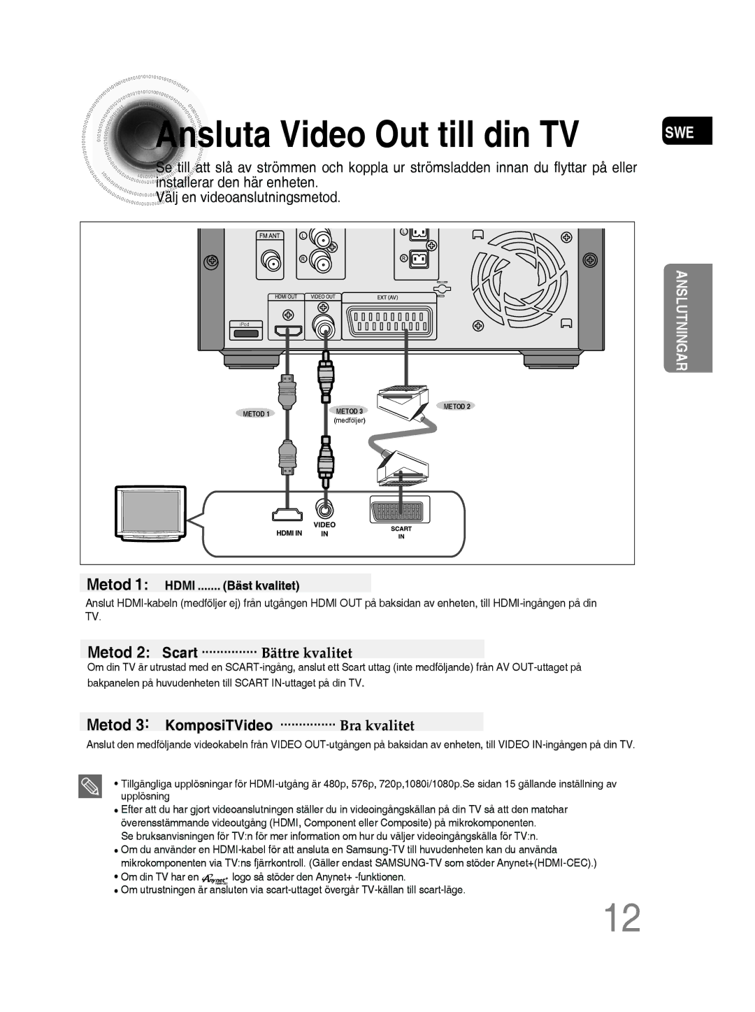 Samsung MM-D530D/XE, MM-D430D/XE manual Ansluta Video Out till din TV 