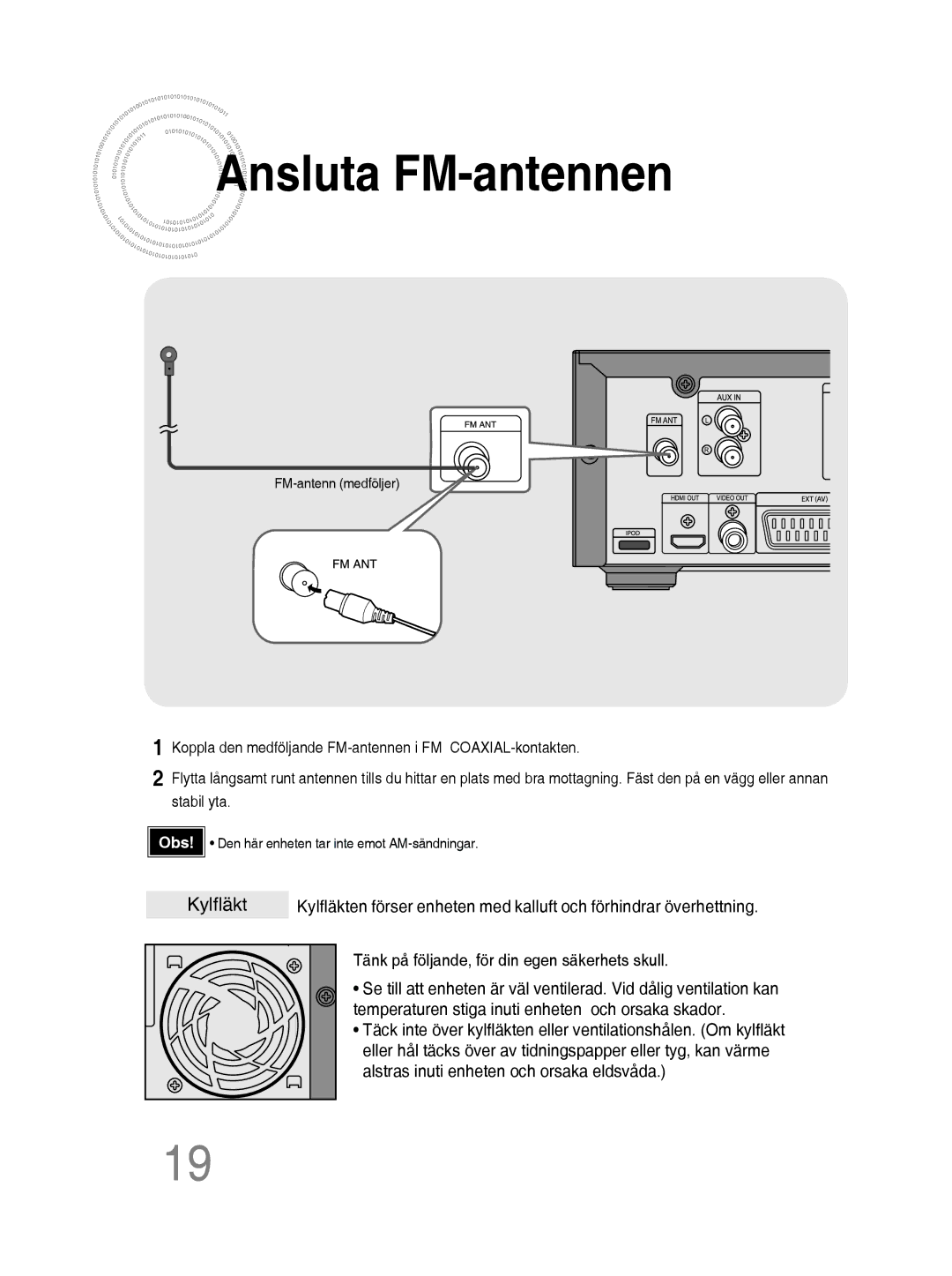 Samsung MM-D430D/XE, MM-D530D/XE manual Ansluta FM-antennen 