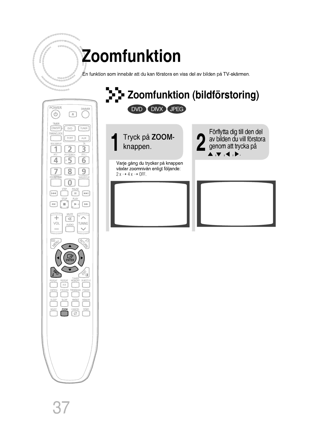 Samsung MM-D430D/XE, MM-D530D/XE manual Zoomfunktion bildförstoring 