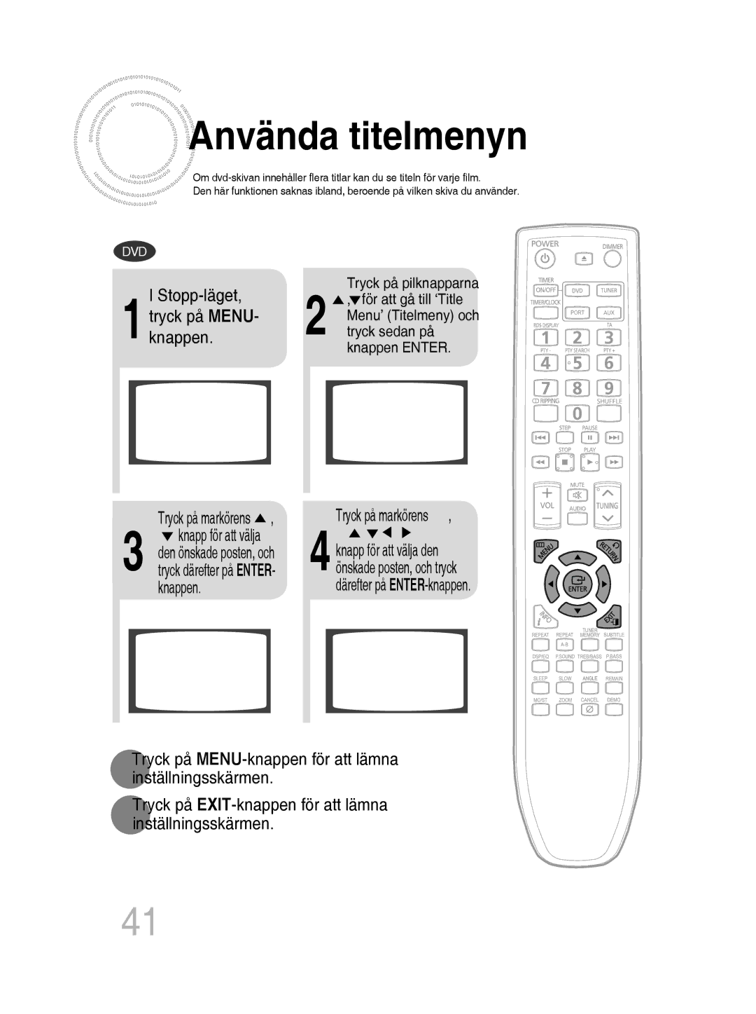 Samsung MM-D430D/XE, MM-D530D/XE manual Använda titelmenyn 