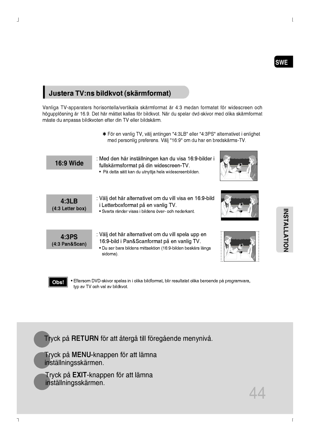 Samsung MM-D530D/XE, MM-D430D/XE manual Justera TVns bildkvot skärmformat, 43PS 