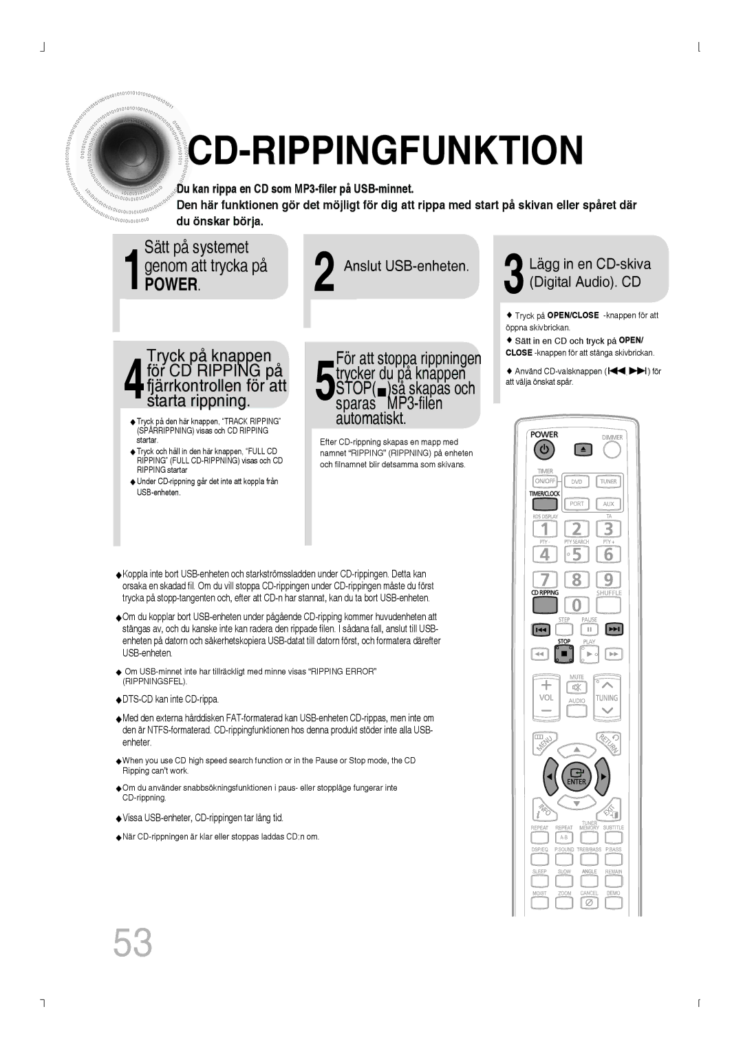 Samsung MM-D430D/XE, MM-D530D/XE manual Sätt på systemet, Anslut USB-enheten 