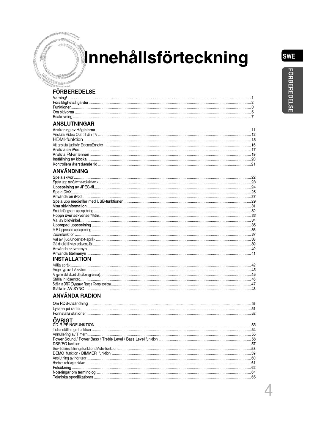 Samsung MM-D530D/XE, MM-D430D/XE manual Innehållsförteckning, Anslutningar 