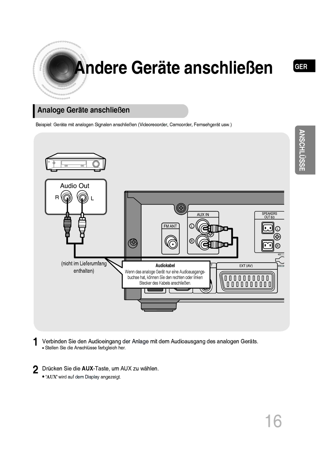 Samsung MM-D430D/ZX, MM-D530D/XN, MM-D430D/EN, MM-D430D/XN, MM-D530D/EN Andere Geräte anschließen, Analoge Geräte anschließen 