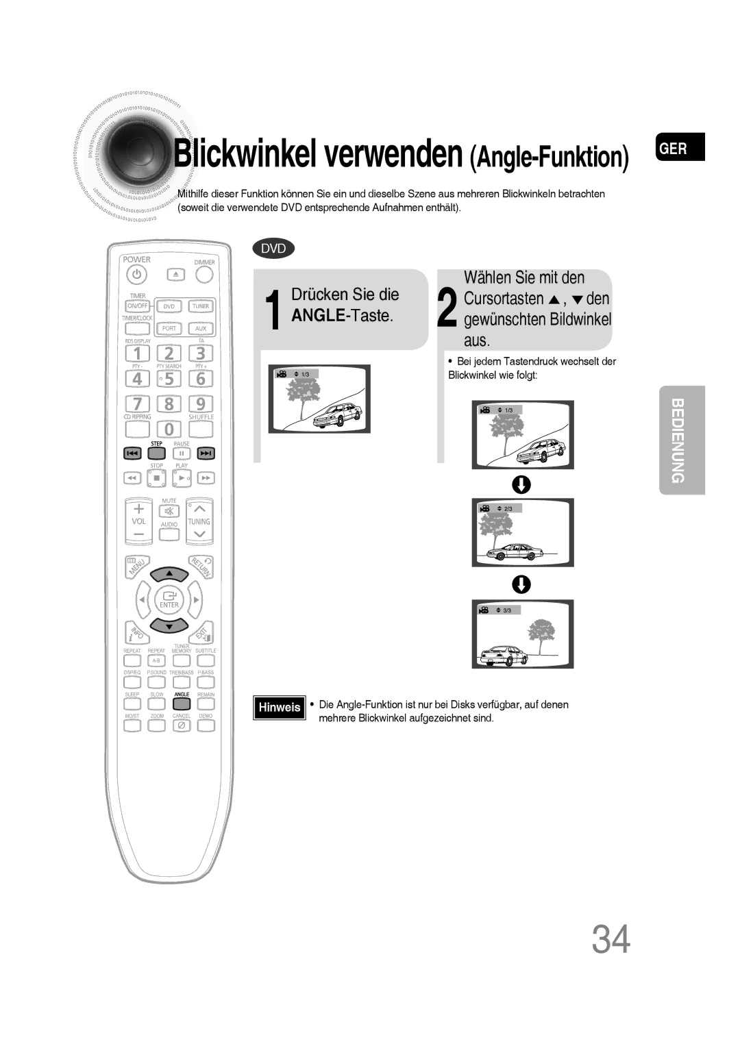 Samsung MM-D430D/EN, MM-D530D/XN, MM-D430D/XN, MM-D530D/EN, MM-D430D/ZX, MM-D530D/RU Blickwinkel verwenden Angle-FunktionGER 