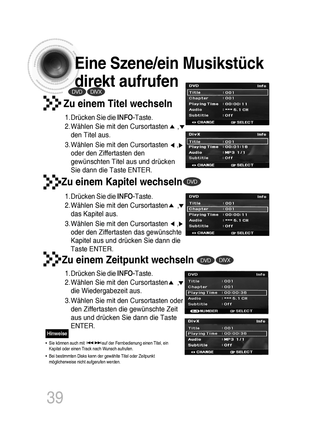 Samsung MM-D430D/ZF, MM-D530D/XN, MM-D430D/EN, MM-D430D/XN, MM-D530D/EN, MM-D430D/ZX Eine Szene/ein Musikstück direkt aufrufen 