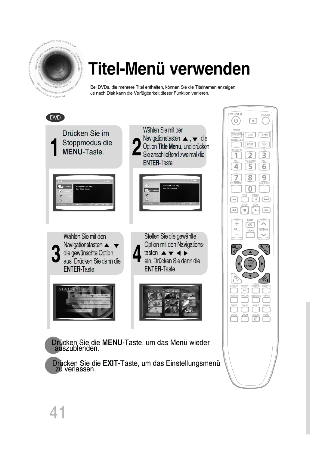 Samsung MM-D430D/EN, MM-D530D/XN, MM-D430D/XN, MM-D530D/EN, MM-D430D/ZX, MM-D530D/RU, MM-D430D/ZF manual Titel-Menü verwenden 