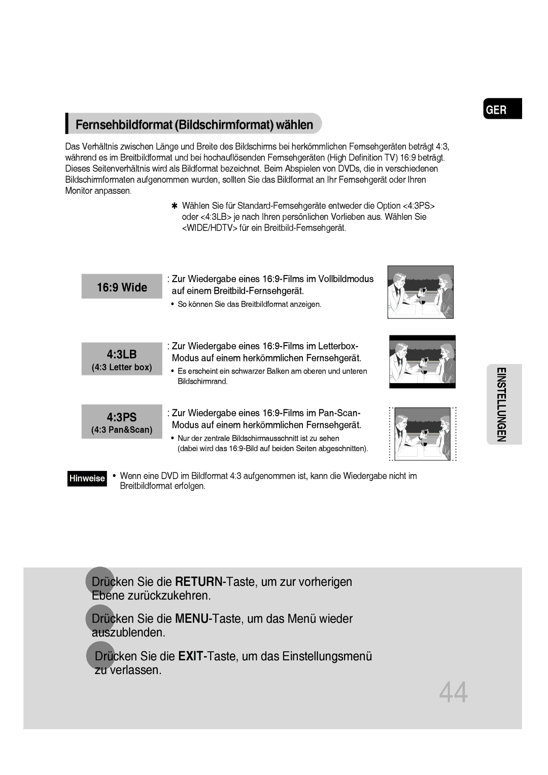 Samsung MM-D430D/ZX, MM-D530D/XN, MM-D430D/EN, MM-D430D/XN, MM-D530D/EN Fernsehbildformat Bildschirmformat wählen, Wide 43LB 