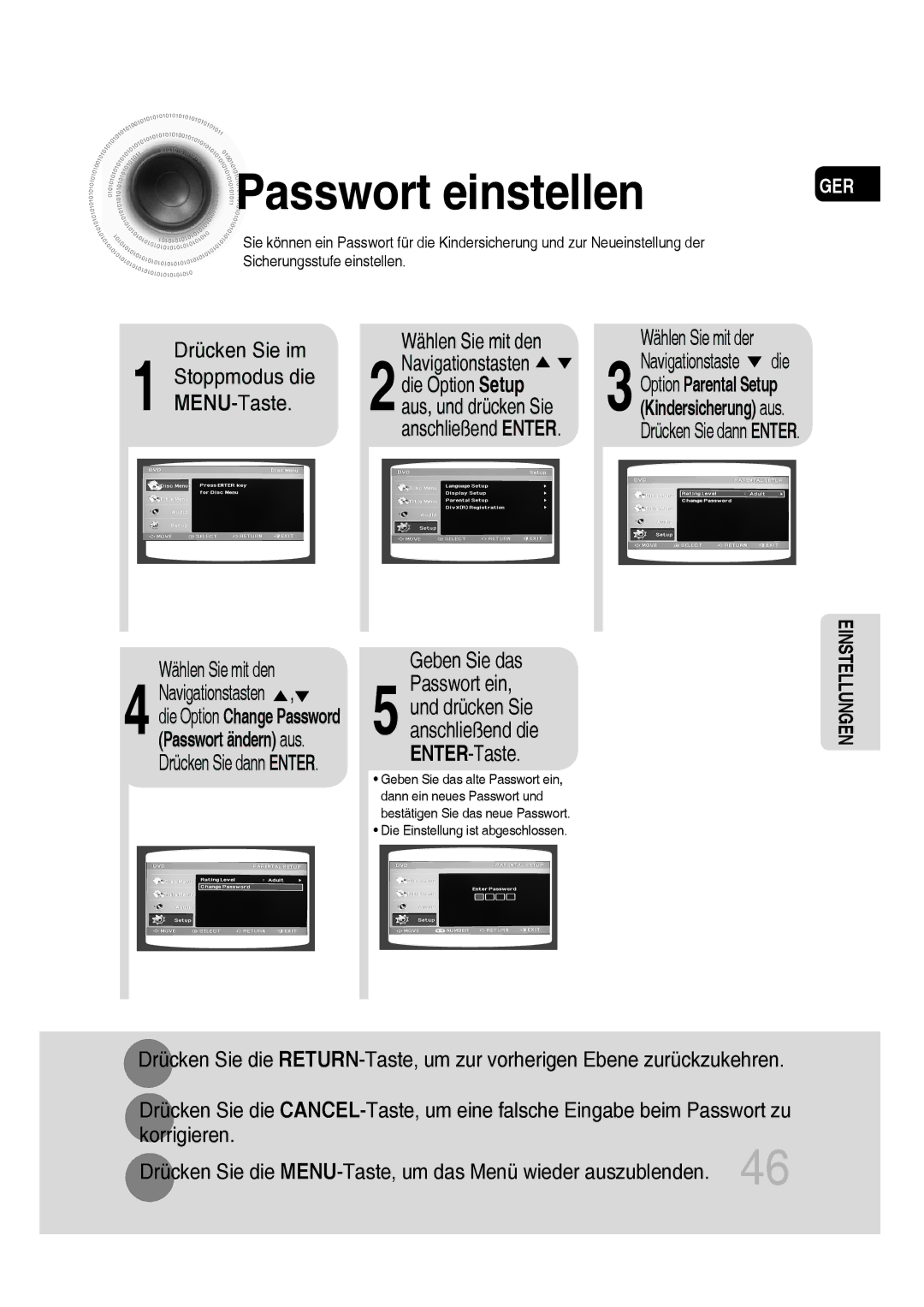 Samsung MM-D430D/ZF, MM-D530D/XN, MM-D430D/EN, MM-D430D/XN, MM-D530D/EN, MM-D430D/ZX manual Passwort einstellen, Geben Sie das 